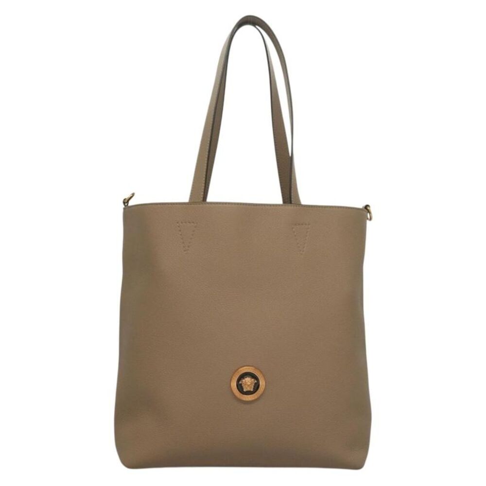 Versace La Medusa Tote Embossed Canvas Beige Leather Bag